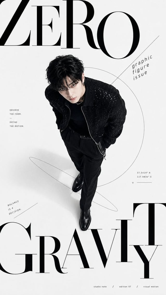 Create a high-end fashion editorial cover with strong typography, refined negative space and realist