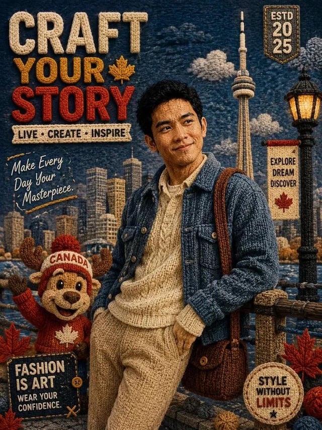 A premium-quality poster in a highly detailed Knitted Wool / Stop-Motion Fabric artistic style, wher