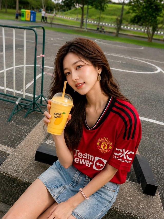 Prompt 1: Ultra-realistic lifestyle portrait of a beautiful young Asian woman sitting on concrete st