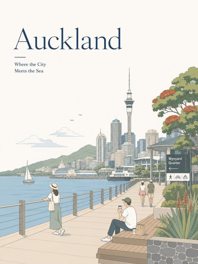 Create a minimalist travel poster illustration in a soft editorial flat-vector style inspired by pre
