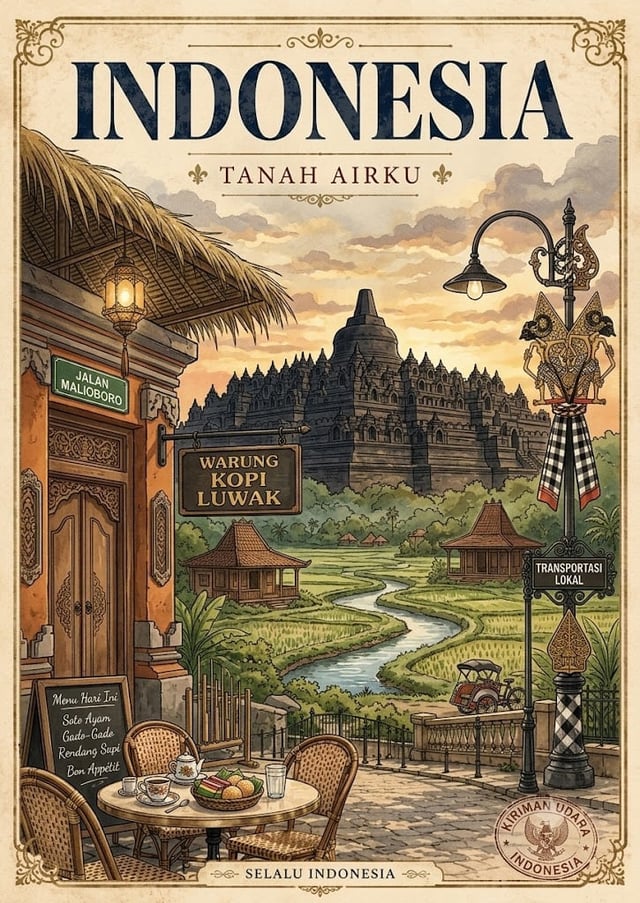 A vintage travel poster-style illustration of [Country Place] titled "[Title Text]", featuring a war
