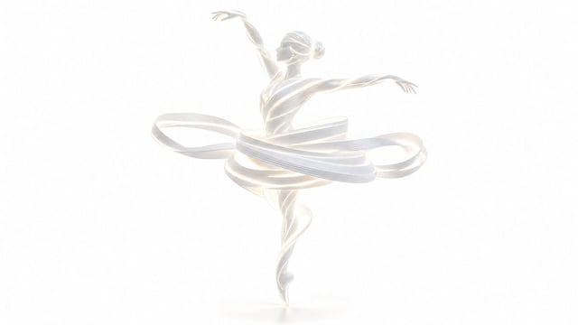 [Subject] created entirely from flowing luminous white ribbons, elegant curves, soft glow, futuristi