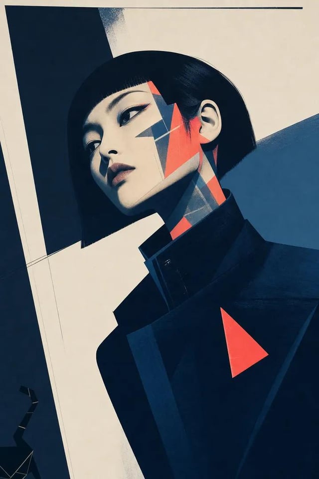 A striking piece of hard-edge modern art on matte archival paper, with visible screen-printing layer