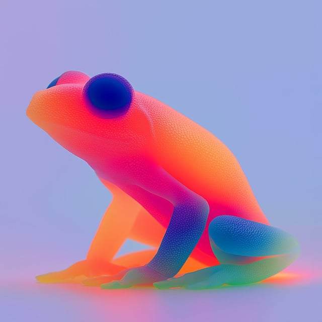 Ultraviolet tree frog with glowing holographic bright vivid neon colours and bioluminescent light