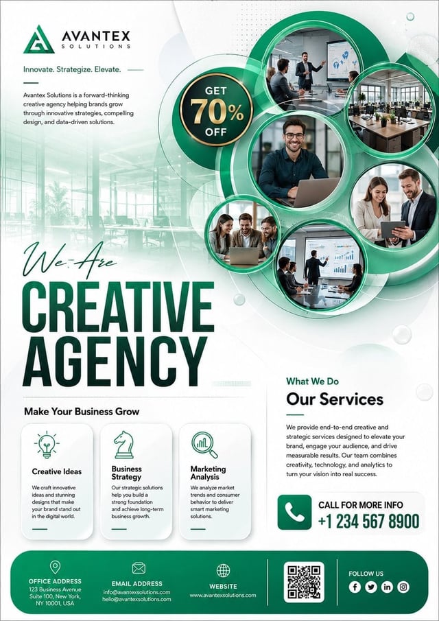 Create an ultra-premium corporate business promotional flyer that looks like an award-winning projec