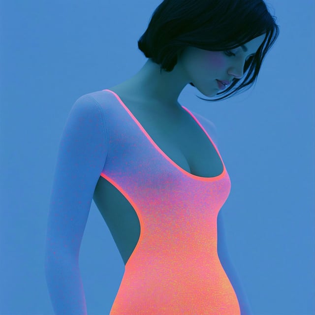 Ultraviolet Ana de Armas hips with glowing holographic bright vivid neon colours and bioluminescent 