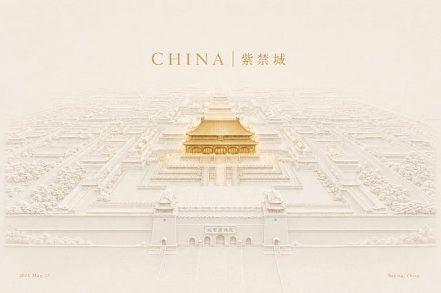 An embossed relief-style architectural poster, Chinese seal-press / paper 
