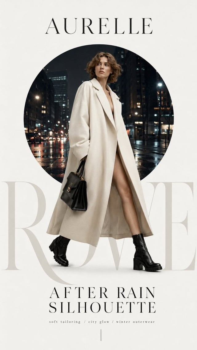 Create a high-end type couture editorial poster where typography becomes part of the fashion composi