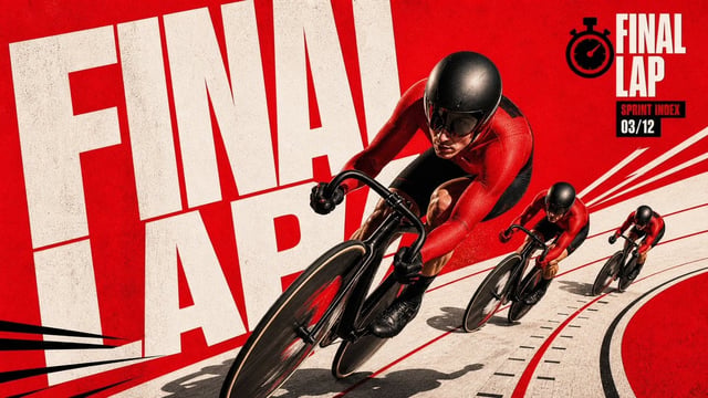 Dynamic sports poster, 16:9 horizontal — real [SPORT] action photography on solid poster-red backgro