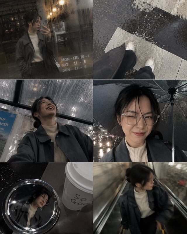 A candid photo-dump collage designed to feel like [Human]'s phone gallery from one rainy afternoon r