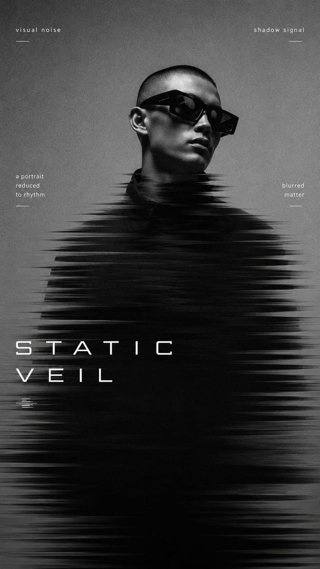 Create a 9:16 high-end experimental portrait poster with a clean editorial layout.