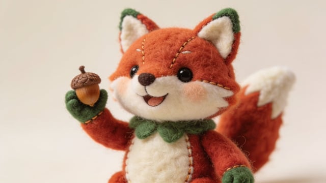 Cute felt-crafted [Subject], fuzzy wool texture with visible stitching, rounded handmade proportions