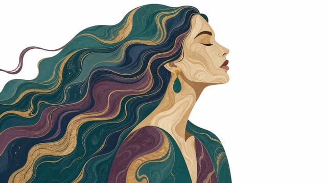 Modern flat marbling-texture illustration of [Subject], swirling organic pattern fill, muted jewel-t