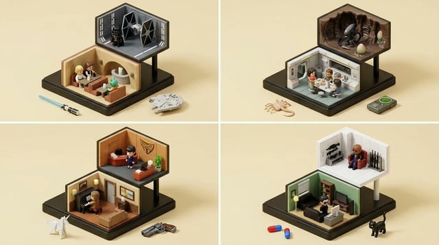 2x2 grid, 16:9, do this for 4 scifi movies:  