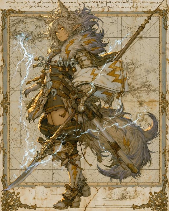 Masterpiece, ultra-detailed fantasy anime character concept art, full-body anthropomorphic fox spiri