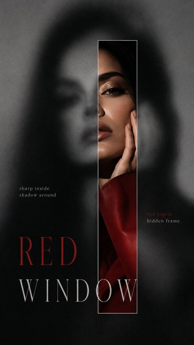 Create a 9:16 high-end blurred reveal portrait poster with a cinematic identity-poster feeling.
