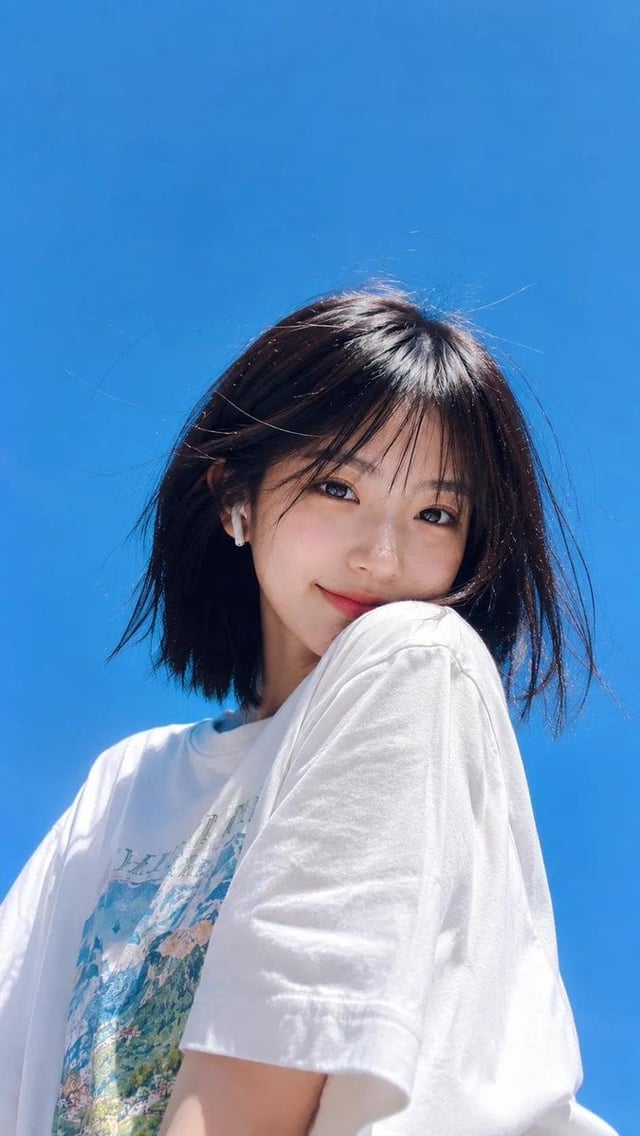Ultra-realistic lifestyle portrait of a cheerful young woman with fair porcelain skin, medium-length