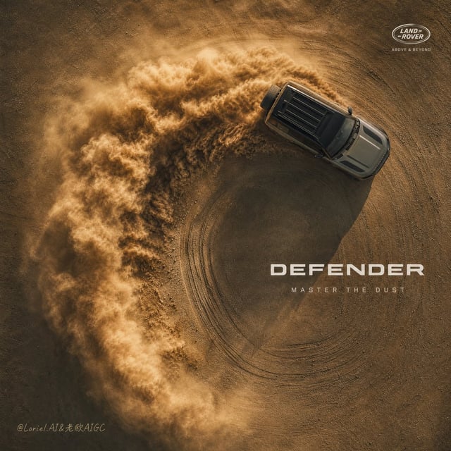 Create an ultra-premium cinematic campaign image for the **Land Rover Defender**, designed as a **sa
