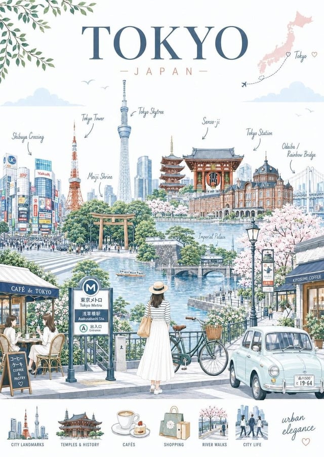 Create a sophisticated premium travel illustration of [Location] in a refined contemporary editorial