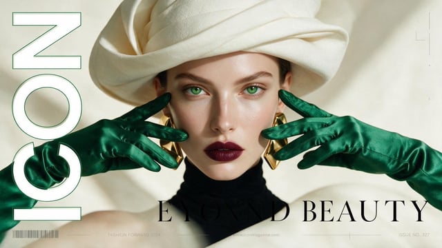 Ultra-realistic high-fashion editorial magazine cover featuring a stunning female model with flawles
