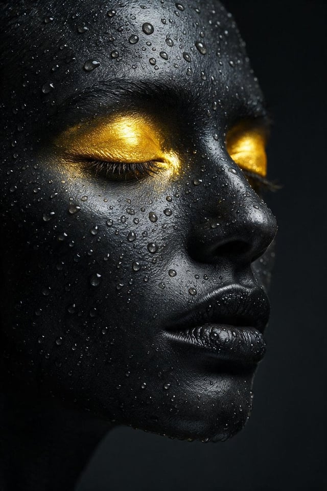 Vertical 9:16 extreme close-up beauty portrait of a serene human face in three-quarter profile, fill
