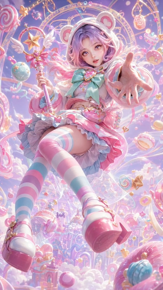 9:16 竖版，高精度 3D CG 东方幻想甜酷魔法少女角色海报，3D CG oriental fantasy magical girl character poster，anime-style 3D
