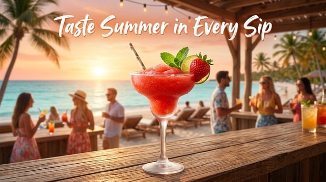 High-quality, realistic advertisement showcases an [Drink]. Set against the backdrop of [Location or