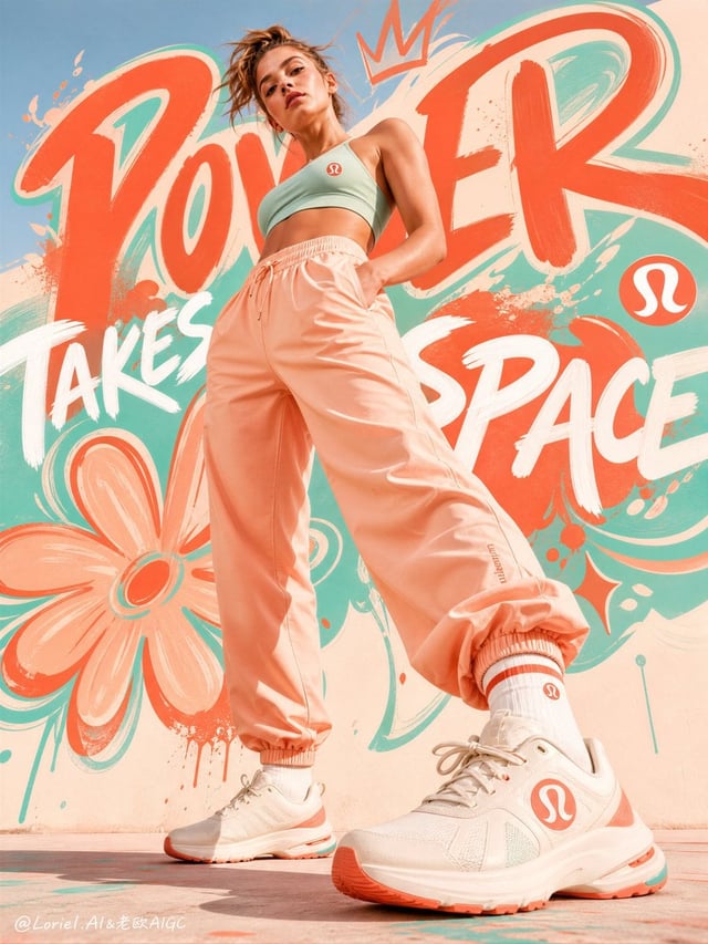 Create the fourth poster in a unified campaign series for Lululemon Athletica, preserving the same h