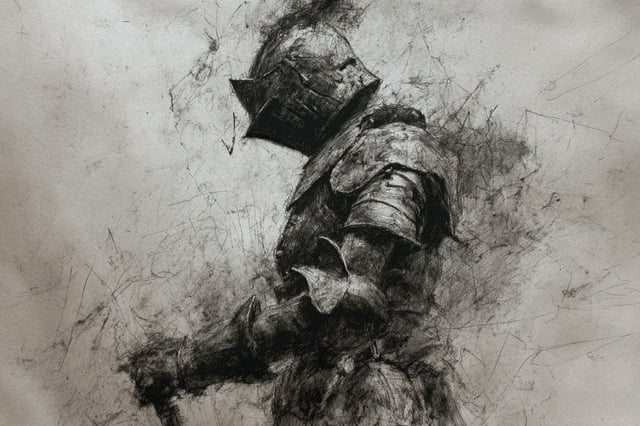 A charcoal sketch of a [Subject], raw and textured with expressive shading and bold linework. The ba