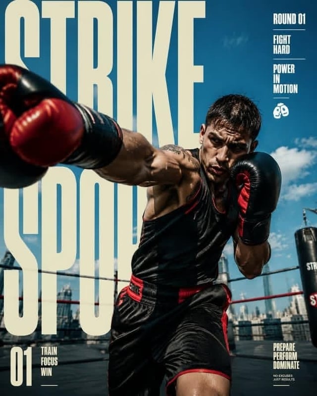 Create a 4:5 full-bleed editorial action poster for STRIKE SPORT. The brand’s visual identity follow