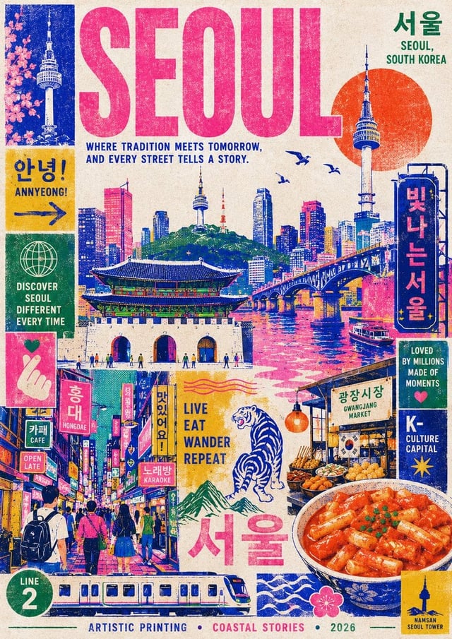 Create a stylish modern travel poster inspired by risography about [City Name]. Use simplified illus