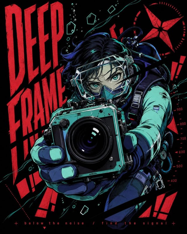 Create a 4:5 "neon-teal-crimson-manga-slice-poster" image.