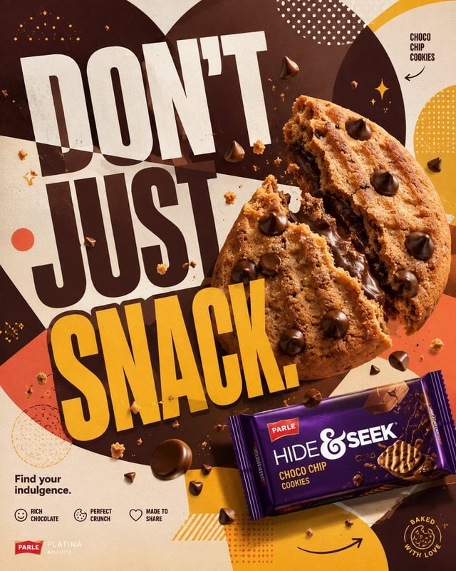 Act as the Global Creative Director for Parle Hide & Seek, thinking like a collaboration between Par