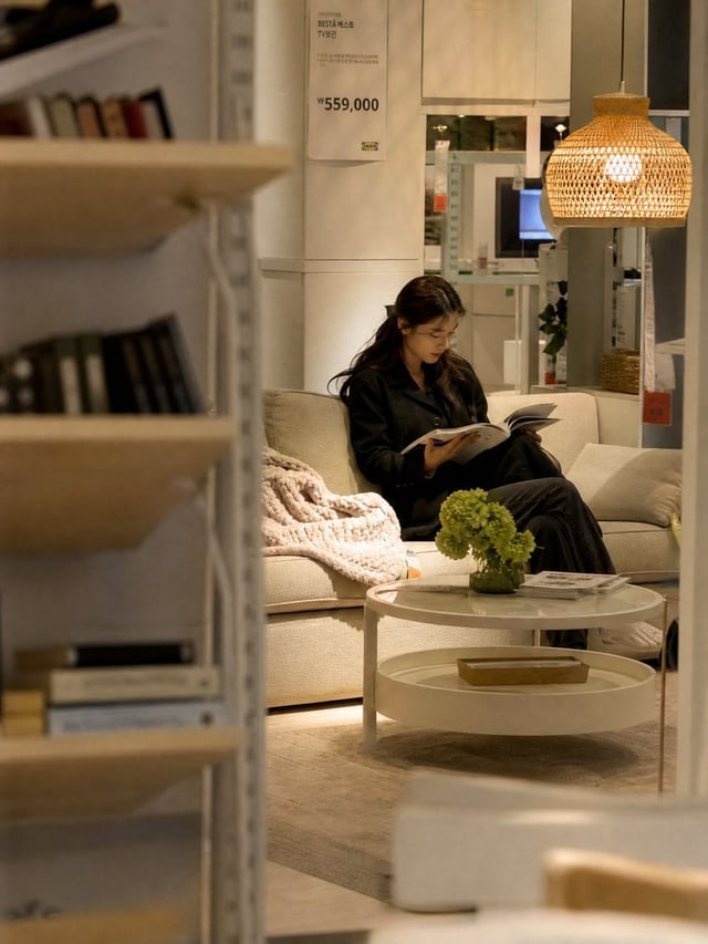 Ultra-realistic DSLR candid photograph of a beautiful young Korean woman quietly sitting alone insid