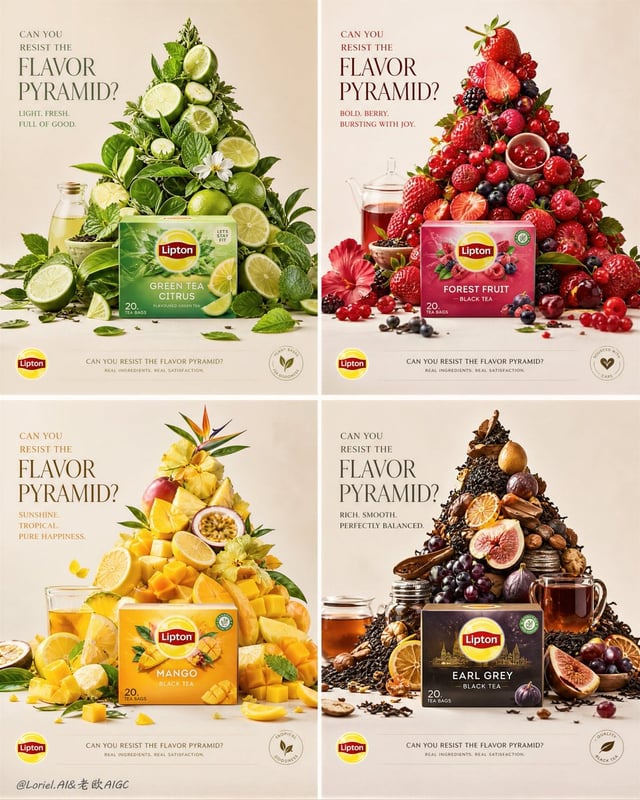 Create an ultra-premium four-panel campaign board for Lipton, developed as the “Ingredient Summit Sy