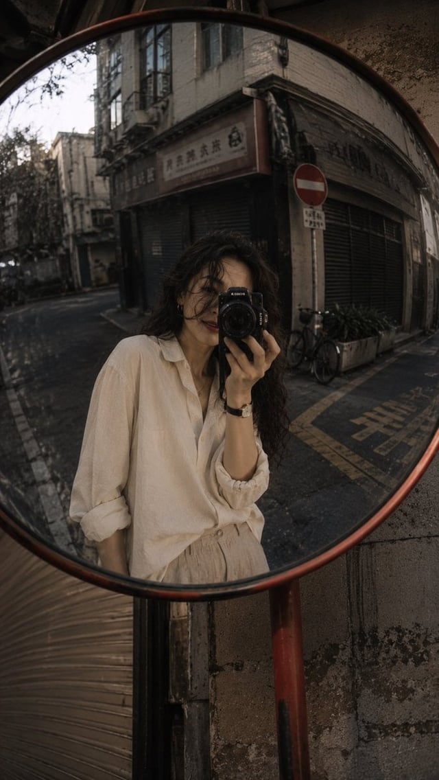 A quick snapshot taken on a quiet street corner, looks like someone called her name and she turned a