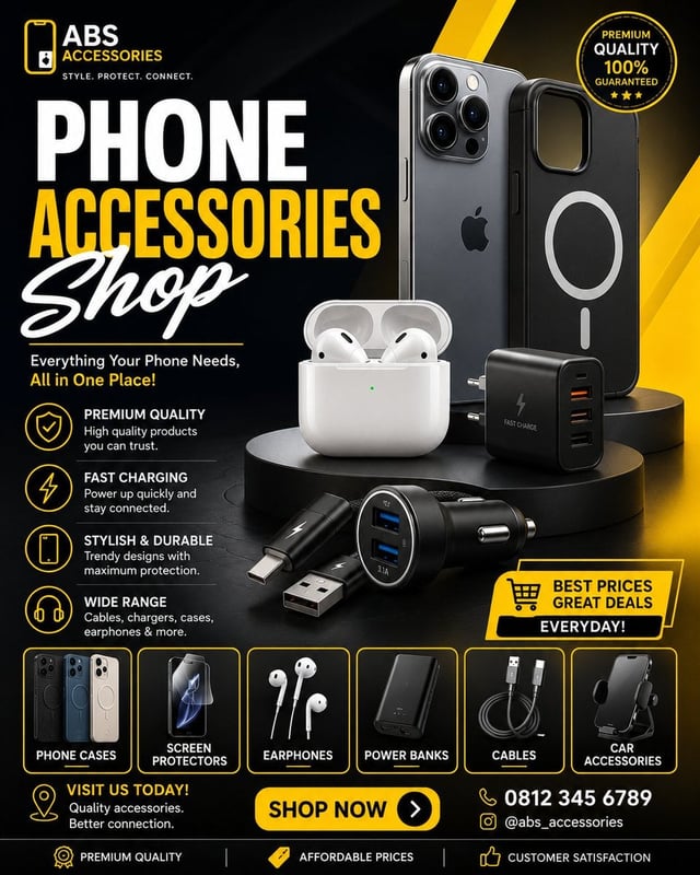 Ultra-Premium Phone Accessories Shop Advertisement Poster Prompt (4:5)