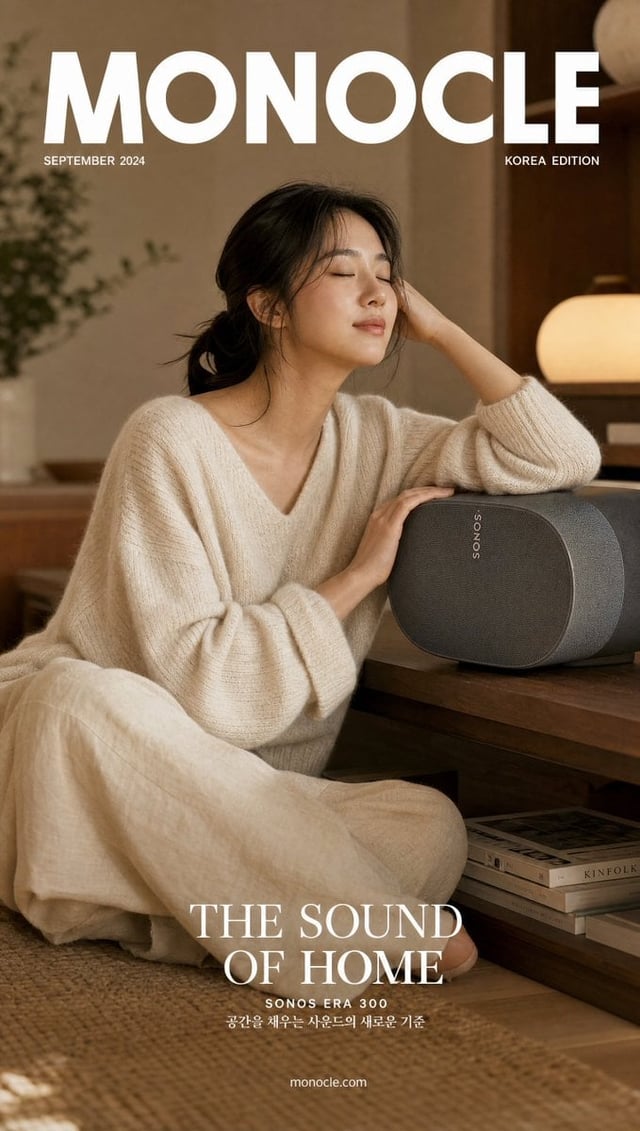 Ultra-realistic editorial lifestyle magazine cover featuring a thoughtful Korean woman in a relaxed 