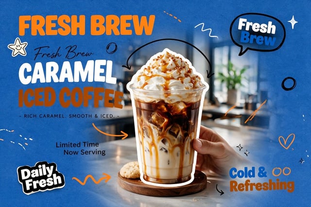 Create a trendy 3:2 square promotional poster for “[Product Name]” using the uploaded product image 