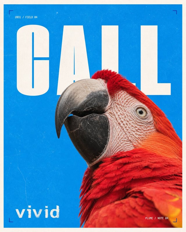 Create a 4:5 print poster on electric blue paper grain. Oversized white condensed title "[Main Text]