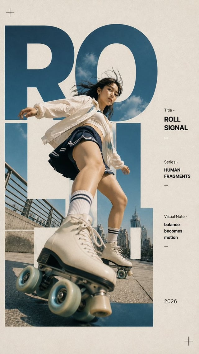 Create a 9:16 editorial typography poster built around one human-centered moment.
