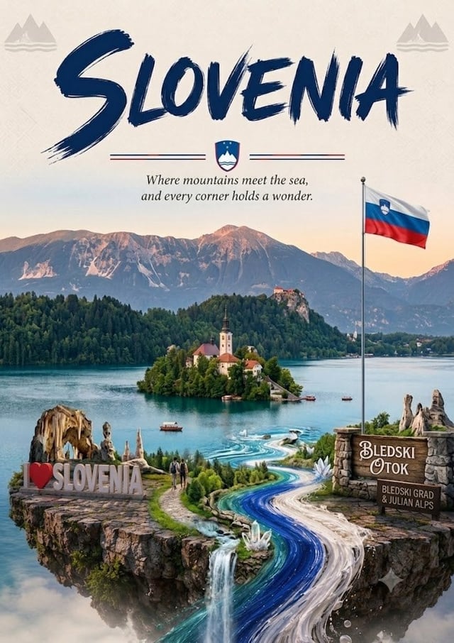 Create a premium cinematic travel poster of [Country Destination] featuring [Iconic Landmark One], [