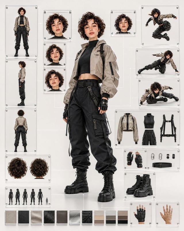 4:5 Ultra-realistic luxury product advertisement × professional animation character sheet.