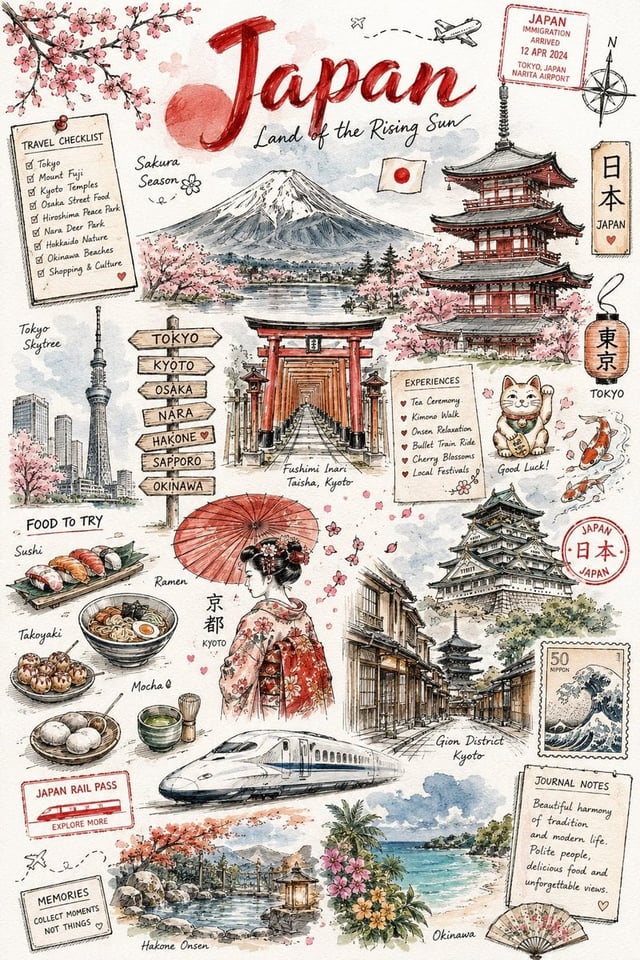Create a hand-drawn vintage travel journal illustration of [Country] using detailed black ink sketch