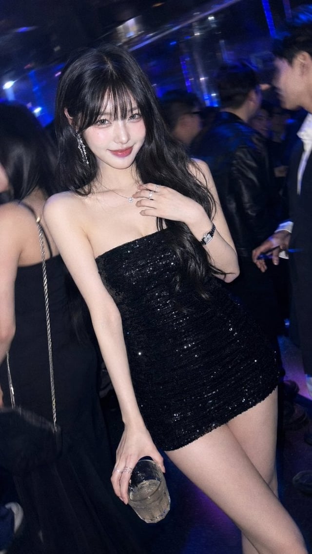 Vertical 9:16, photorealistic CCD flash nightlife portrait, candid nightclub dancefloor snapshot, di