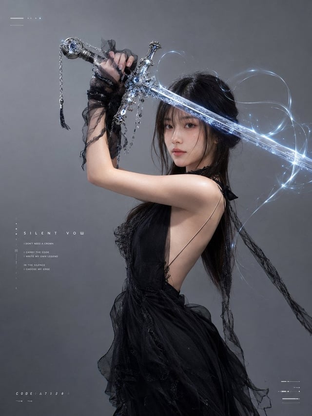以上传人像作为唯一身份参考，生成一组高质感赛博暗黑婚纱剑姬写真。人物五官、发型和整体气质保持一致，但每张表情、眼神、动作与构图都要不同，包含冷静直视、低头沉思、闭眼克制、侧目疏离、温柔发呆等自然神态，