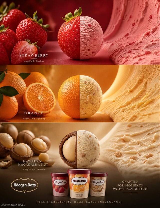 Create an ultra-premium vertical Häagen-Dazs flagship flavor campaign poster, preserving the same cl