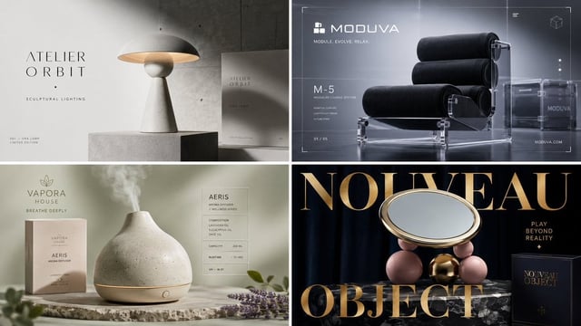 2x2 grid, 16:9, do this for 4 avant garde home brand:: premium luxury advertising campaign for [Prod