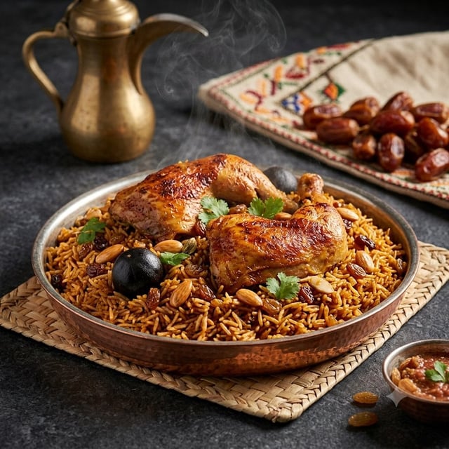 Create an ultra-realistic professional food photography image of the traditional Saudi dish: [Saudi 