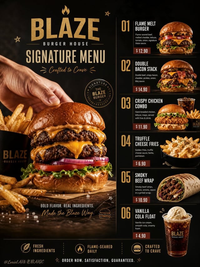 Create an ultra-premium vertical Chinese fast-casual campaign menu poster for a self-created brand c